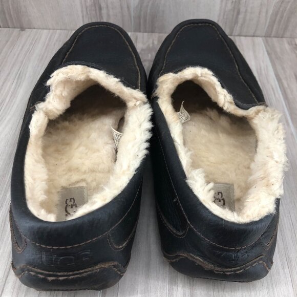 Ugg Slippers Mens 12EEE Ascot Dark Brown Leather Slip On Shoes - Picture 10 of 13